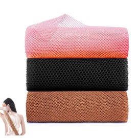 KISUOMAOYI African Exfoliating Bath Net Sponge – Long-Lasting Nylon Back Scrubber, Cuttable Bath Towel for Effective Body Cleaning and Spa Massage– Stretches Up to 66 Inches (Pink+Black+Brown)