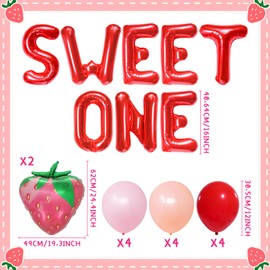 JeVenis Strawberry First Birthday Decorations Sweet One Banner Strawberry Balloons Summer Fruit Birthday Party Supplies