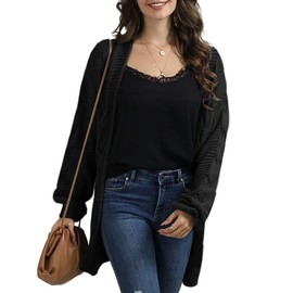 Ferrtye Womens Oversized Chunky Open Front Cardigan Sweaters Cable Knit Long Sleeve Cardigans Outwear Coats Black