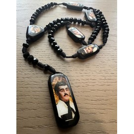 Generic Jesus Malverde rosary necklace Rosario de Jesus Malverde, 18 inches (46 cm), Black, 18 inches (46 cm), Crystal, nylon, wood, Crystal