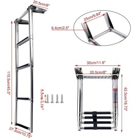 Amarine Made 4 Steps Telescoping Boat Ladder Folding Ladder Swim Step with Built in Handle