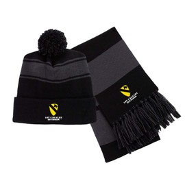 1st Cavalry Division Embroidered Scarf & Pom Beanie Set (Black/Grey)