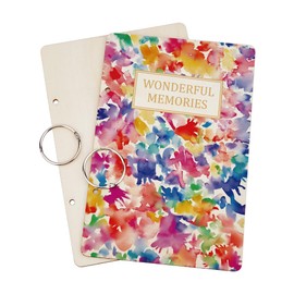 SUPERDANT Wooden Card Keeper Binder Wonderful Memories Greeting Card Organizer Postcard Photo Album 2-Rings Cover Watercolor Strokes Birthday Cards Keeper Book Holder Organizer Wedding Keepsake Gifts