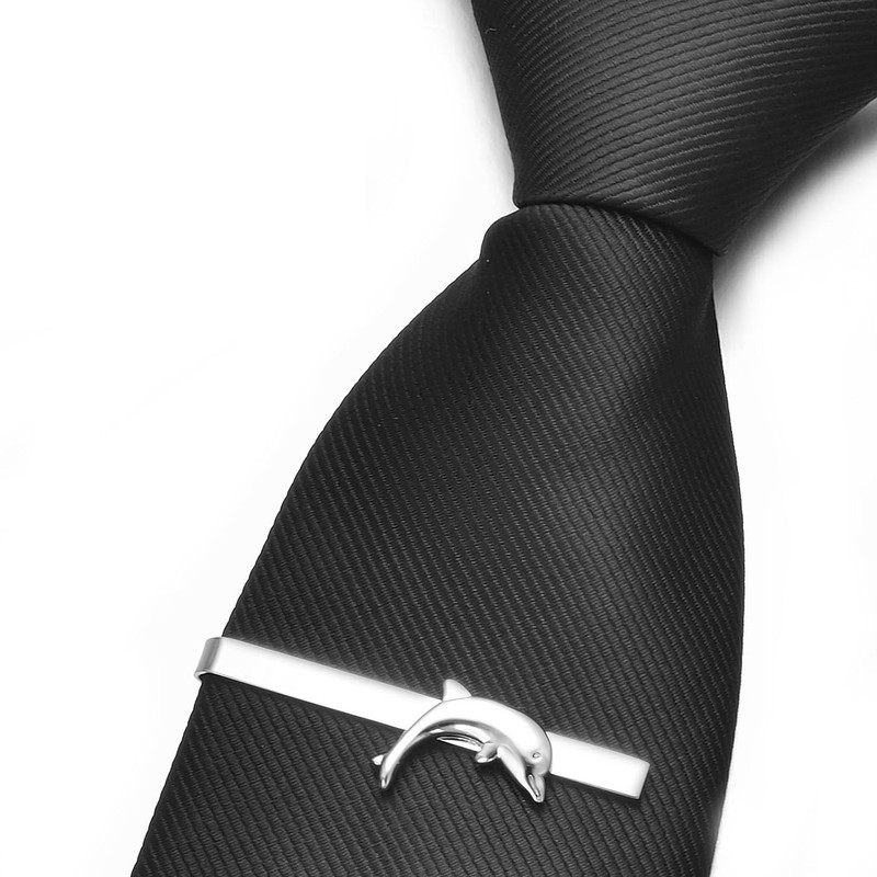 Asienice Men's Tie Clip Dolphin Silver Narrow Stainless Steel Men's