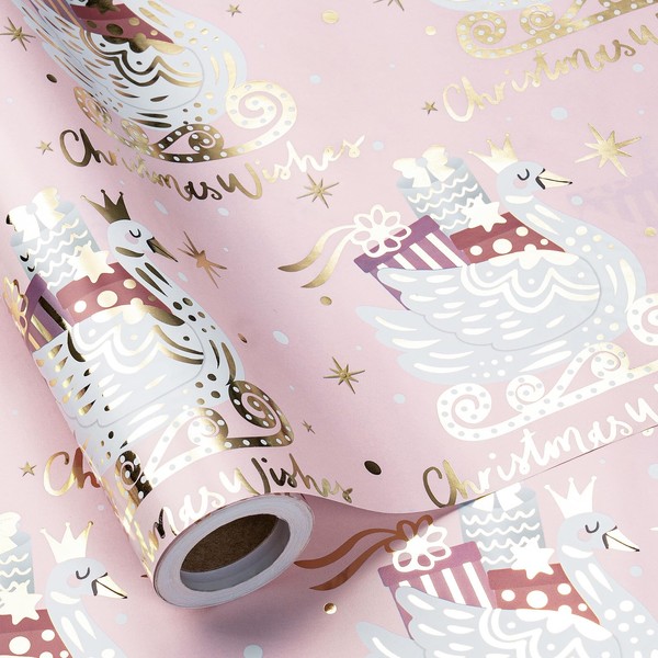 RUSPEPA Christmas Wrapping Paper Roll, Mini Roll, Pink Gold Foil