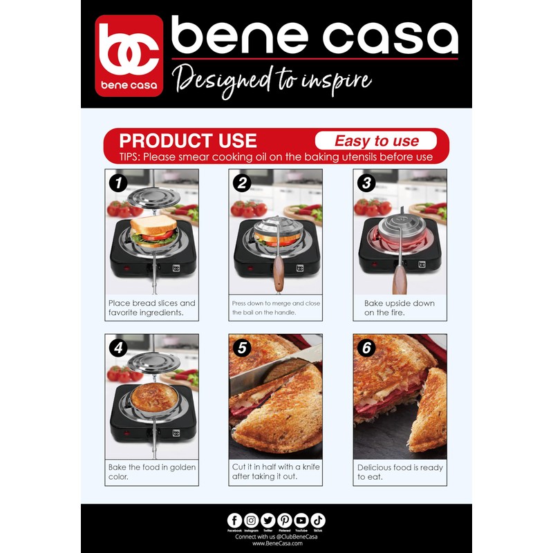 Bene Casa - Flying Saucer Sandwich Press with Heavy-duty Natural