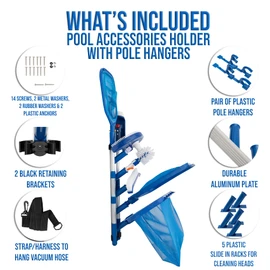 Swimming Pool Accessories Holder, Fence Hooks for Pool Equipment Organizer, Pool tool storage rack for Pool Skimmer Pole Hanger Pool Maintenance Vacuum hose Storage Pool Hooks for Poles