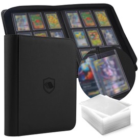 Toploader Binder, Holds 360 Toploaders, 100 Toploaders INCLUDED, 9-Pocket PU Cover Top Loader Binder for 3" x 4" Rigid Toploaders, Ringless Double-Sided Toploader Card Binder for TCG, Sport Cards