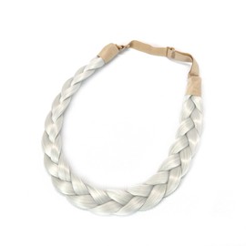 STHEJFB Braid Headband Synthetic Hair Classic Chunky Elastic Braided Headband Women Girl Bohemian Trendy Hair Braid 65g (White Grey)