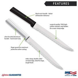 RADA Cutlery Serrated Slicer Knife (R138), 7" Stainless Steel Hollow Ground Serrated Blade, Made in USA, Silver Handle