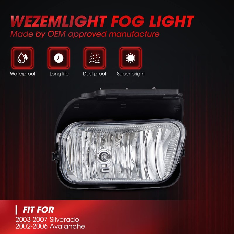 WEZEMLIGHT Fog Light Assembly Replacemen For 2003-2007 Chevy Silverado 2002-2006