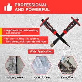 Masonry Chisel Set - 2-Piece Heavy Duty Pointed & Flat Rock Chisels 300x19mm | 40CR Steel Heat-Treated for Brick Concrete Stone - Demolition & Construction Tools