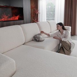 OHSIO Couch Cushion Covers for Sectional Sofa, Stretch Soft Sofa Slipcovers Washable Wear-Resistant Universal Furniture Protector for Living Room(1 Piece Armrest Cover, Ivory)