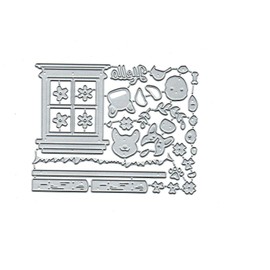 DDeehs Cute Dog Window Fence Metal Die Cuts,Animal Flower Window Pig Cat Dog Cutting Dies Cut Stencils DIY Scrapbooking Decorative Embossing Paper Scrapbooking Card Making, silver