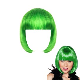 Short Bob Wig Cabaret Medium Length Bob with Fringe Wig Green Women's Short Hair Bob Style Cosplay Party Hairpiece Neon Look One Size 1 Piece