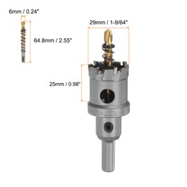 HARFINGTON Carbide Hole Saw Kit 29mm (1-9/64") Metal Hole Cutter Set with 5pcs Center Drill Bits Springs 1pcs Wrench for Stainless Steel Copper Iron Aluminum