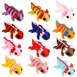 YcsRnn 3D Printed Axolotl, 3D Printed Animals, 3D Printed Toys – 12Pcs Flexible Sensory Figures for Play, Display and Stress Relief, 5x3x2.5cm PLA Collectibles