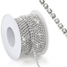 Crystal Rhinestone Chain, 10 Yards 2.5mm Silver Rhinestone Trim Strips, Close Claw Cup Rhinestones Chain Roll for Clothes Sewing Craft Cups Jewelry Making Wedding Bouquet DIY Decoration Clothing Shoes