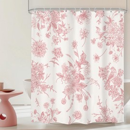 LIGHTINHOME Pink Floral Shower Curtain 54Wx78H Inches Single Standing Small Flower Boho Farmhouse Rustic Blossom Vintage Elegant Cloth Fabric Waterproof Polyester Bathroom Home Decor Set with Hooks