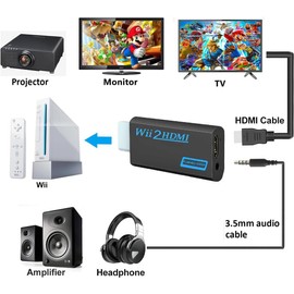 Azuxreza Wii to HDMI Converter, Wii HDMI Adapter 1080P, Output Video Audio HDMI Converter with 3.5 mm Audio Jack & HDMI Output Supports All Wii Display Modes 720P NTSC, Compatible with Wii, Wii U,