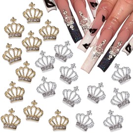 20Pcs Crown Nail Charms Silver Luxury Nail Rhinestones for Gold Silver Luxury Nail Gems Crafts Alloy Exquisite Crown Nail Art Charms Designs Acrylic Silver Nails Shiny for Women DIY Decoration