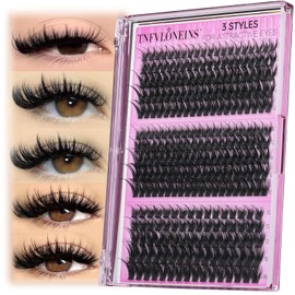 TNFVLONEINS Lash Clusters Wispy Eyelash Clusters Spiky Individual Lashes Clusters D Volume Cluster Eyelash Extensions DIY Cluster Extension Thick Eyelash Cluster (10-16MM,3 Styles)