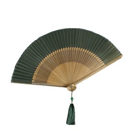 GFM® Bamboo and Silk Handheld Folding Chinese Hand Fan Fans for Summer, Wedding, Party Favour - Green - (FLSLK-MR-C-F78-GHR-HR)