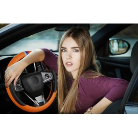 Cxtiy Steering Wheel Cover for BMW X1 X2 X3 X4 X5 X6 330i 530i 740i iX1 iX3 i4 i5 M3 M5 (Orange, Standardized(14.5'-15'))