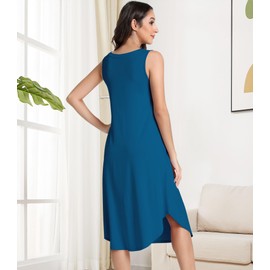 NACHILA Nightgowns for Women-Viscose Made from Bamboo,Soft Sleeveless Sleepshirt Cooling Tank Sleep Dress V Neck Sleepwear Peacock blue Small
