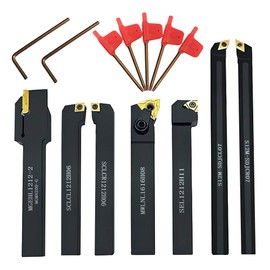 Indexable Lathe Turning Tool,1/2'' Shank 7 Pieces Carbide Turning Tool Set,Metal Lathe Tools Holder for Turning Grooving Threading with Tin Coated Carbide Inserts Turning Insert (B)