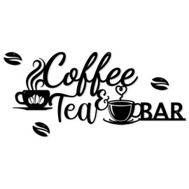 FLOWERHERD Coffee Bar Sign Wall Decorations - Black Metal Coffee Tea Bar Wall Art Decor with Bean for Home Kitchen Office Decorations