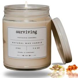 Pearl & Company Candles Clearance: Pistachio Caramel Scented Candle for Women, Elegant White, 50 Hr Burn, Hand Poured in MA, All Natural, Empowering Gift 7.5 oz
