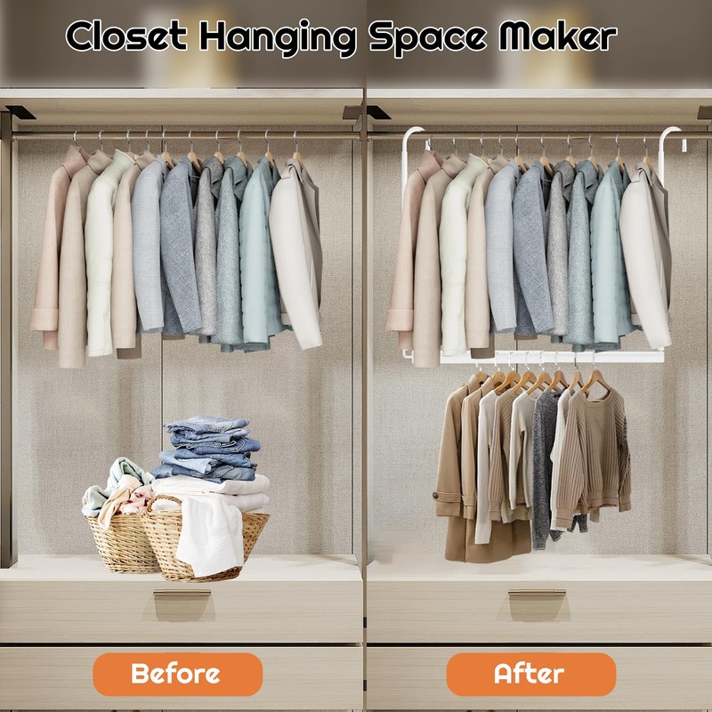 Luvenia Hanging Closet Rod Adjustable Width Height Closet Rod For