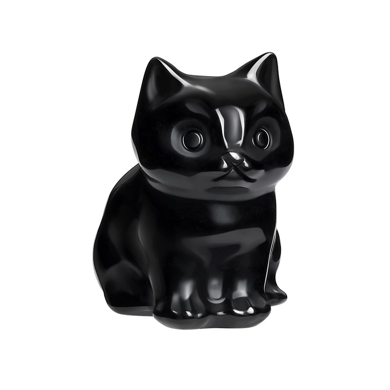 JSDDE Black Obsidian Crystal Cat Figurine for Cat Lovers Cute
