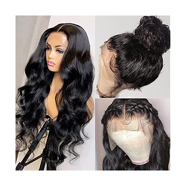 Human Hair Wig Body Wave 13x4 Lace Front Wigs Human Hair Real Hair Wigs for Black Women 180% Density Pre Plucked with Baby Hair Brazilian Hair Wig Natural Black (20 inch)