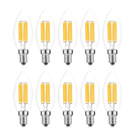 Lamsky E14 Dimmable LED Bulb,110V 600Lumens 60W Equivalent Warm White 3000K,E14 European Base Candelabra LED Bulbs,Clear Glass Torpedo Shape(10-Pack)