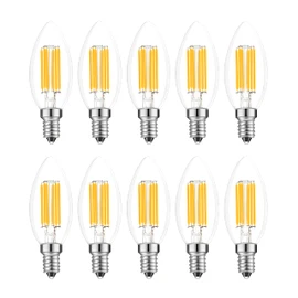E14 Dimmable LED Bulb,110V 600Lumens 60W Equivalent Warm White 3000K,E14 European Base Candelabra LED Bulbs,Clear Glass Torpedo Shape(10-Pack)