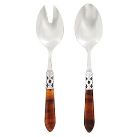 Vietri Aladdin Brilliant Tortoiseshell Salad Server Set, 18/10 Stainless Steel Salad Tosser Utensils