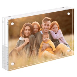 SAREAL 5x7 Magnetic Acrylic Frame - 20mm Ultra-Clear Double-Sided Display | 13x18 CM Frameless Floating Photo Frame | Premium Desktop Art Gallery