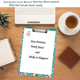 Naanle Lovely Panda Cartoon Floral Acrylic Clipboard with Low Profile Clip, A4 Standard Size 9" x 12.5" Wooden Clip Board for Boys Girls Students, Office, School, Nurses