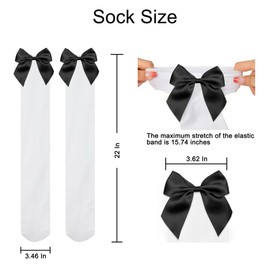 UXQEJO Women's Satin Bows Accent Thigh High Stockings Hold-ups Snag-Resistant Knee High Socks Exotic Apparel Hosiery, White Black, 4-10
