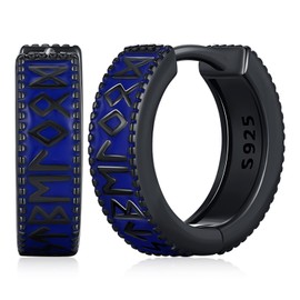 Friggem Viking Hoop Earrings 925 Sterling Silver for Men Women - Norse Style Earrings Nordic Rune Jewelry Unisex Fashion Jewelry