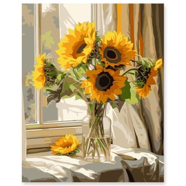 EFOTIML Malen-nach-Zahlen-Set für Erwachsene, Anfänger und Kinder im Alter von 8–12 Jahren, 1 Stück, 40,6 x 50,8 cm, Leinwand für Malsets für Erwachsene, in bunter Box (ohne Rahmen), Sonnenblumen in