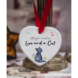 Image Industry Love and a Cat Black Ceramic Heart - Cat gift - Gift for Cat Lover - Cat Memorial Gift