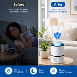 USB Mosquito and Flying Insect Trap for Indoor Use – Quiet Light Attraction and Fan Capture Device for Bedroom, Office and Home