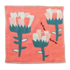 Kusubashi Ori Mon A-64795-86-SP Morita MiW Gauze Handkerchief, Ants, Salmon Pink, Approx. 9.8 x 9.8 inches (25 x 25 cm)