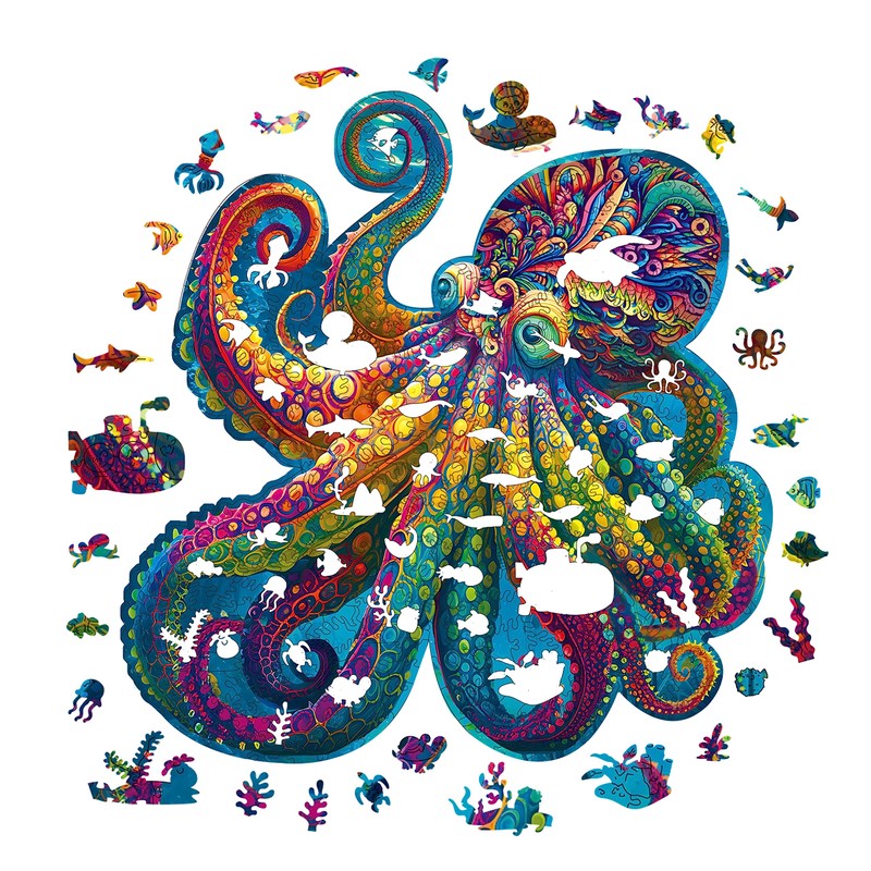 Mys Aurora Unique Wooden Jigsaw Puzzles - Agate Octopus, 300