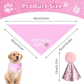 Bettinay 3PCS Dog Birthday Bandana Party Hat, Dogs First Birthday Decorations for Small Medium Large Dogs