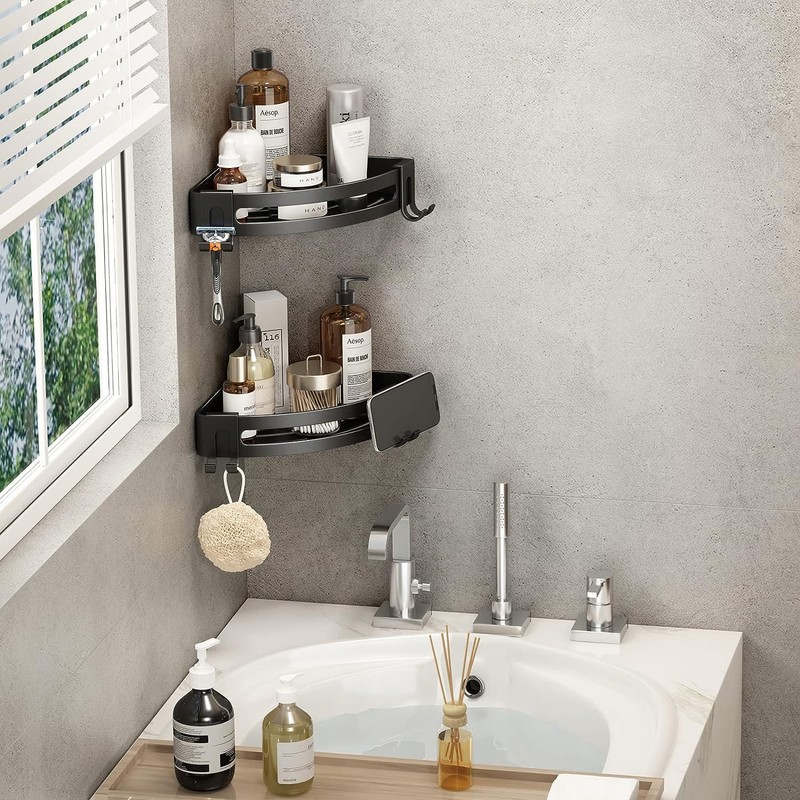 VOLPONE 3-Pack Black Triangle Shower Caddy, 3-Tier Corner Shelves, Rustproof
