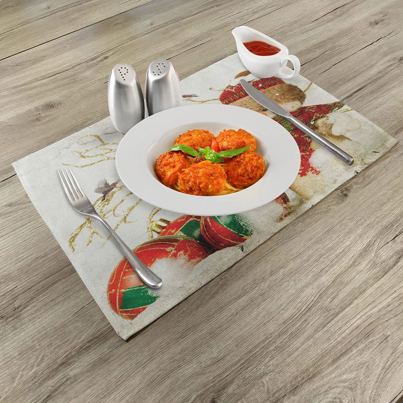 ABAKUHAUS Christmas Place Mats, Colourful Jolly Times, Washable Fabric Dining